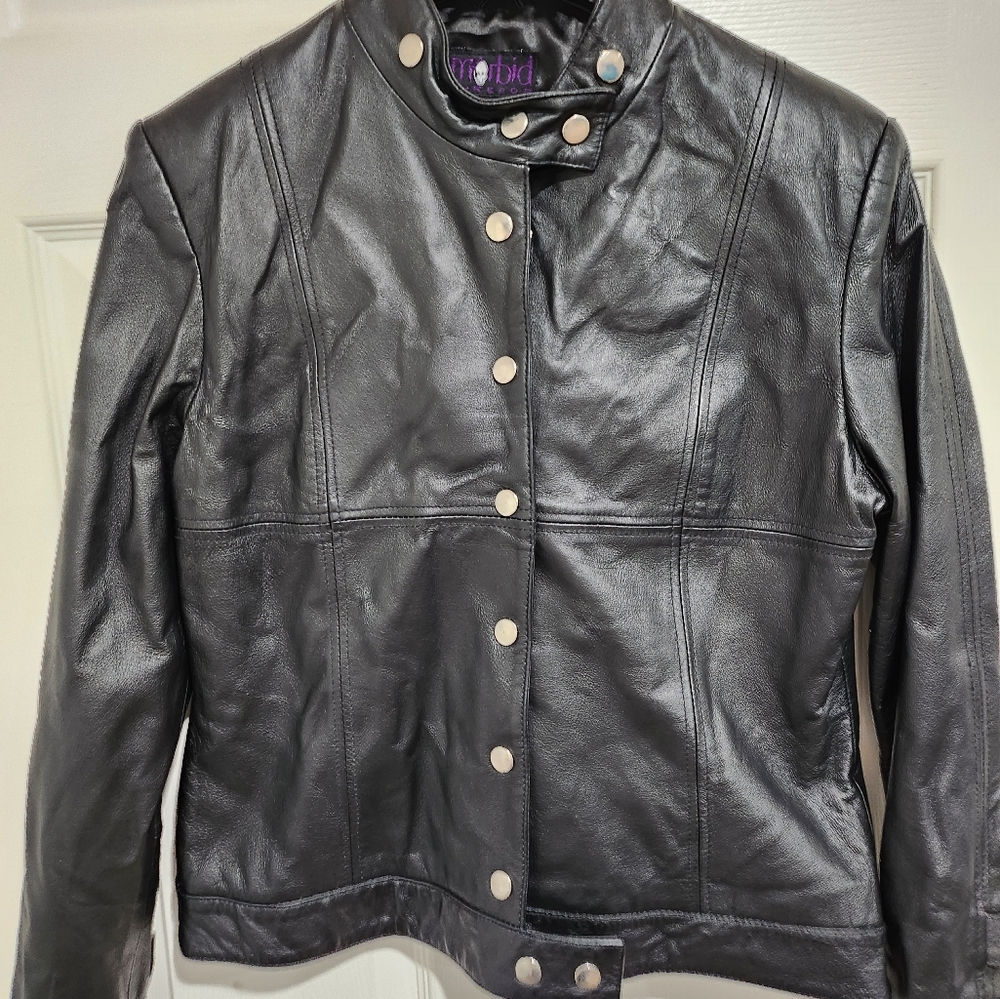 Morbid Threads Women's Shell Lamb Touch Nappa Leather Jacket, Black, Size Large